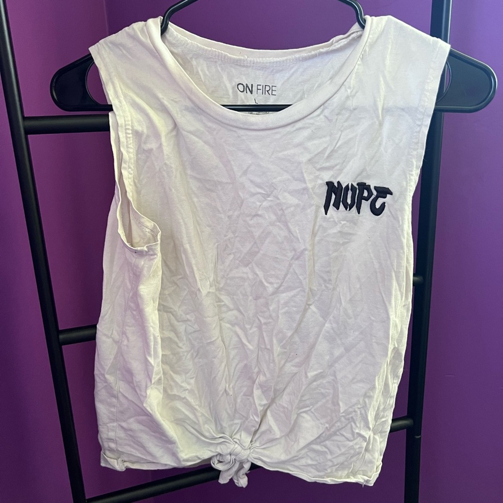 Ross Embroidered Nope White Tank Top